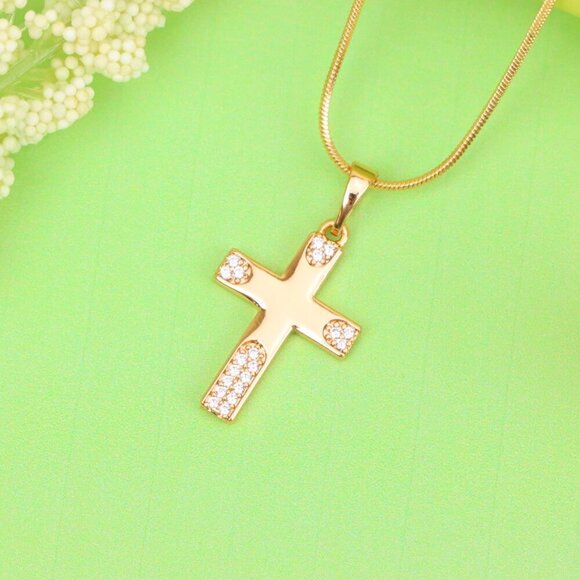 "Rose Gold Cross Pendant with Crystal Accents on Polished Surface, XPPT1611 - Picture 12 of 13